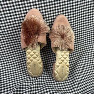 Birdies Songbird Pom Pom Blush Coquette Pink Slides Ballet Flats Mules Size 8